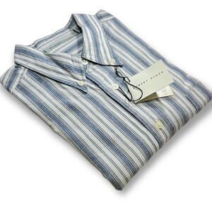 NWT VTG ROBERT STOCK LS COTTON STRIPPED LARGE BUTTON DOWN SHIRT BLUE WHITE